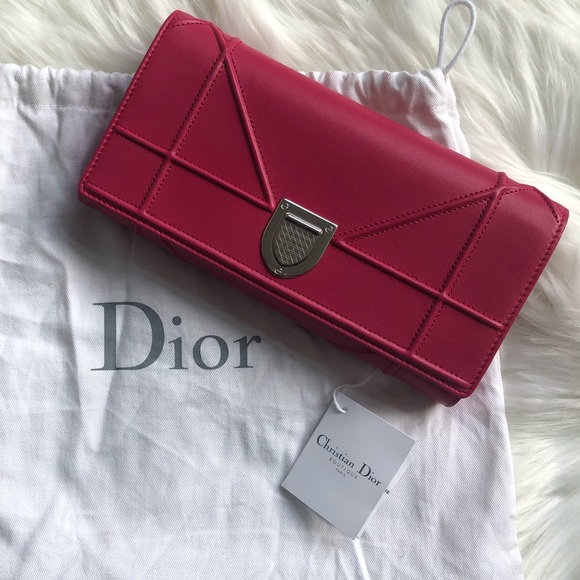 DIOR New Diorama Calfskin Wallet on Chain Fuchsia - Picture 7 of 8